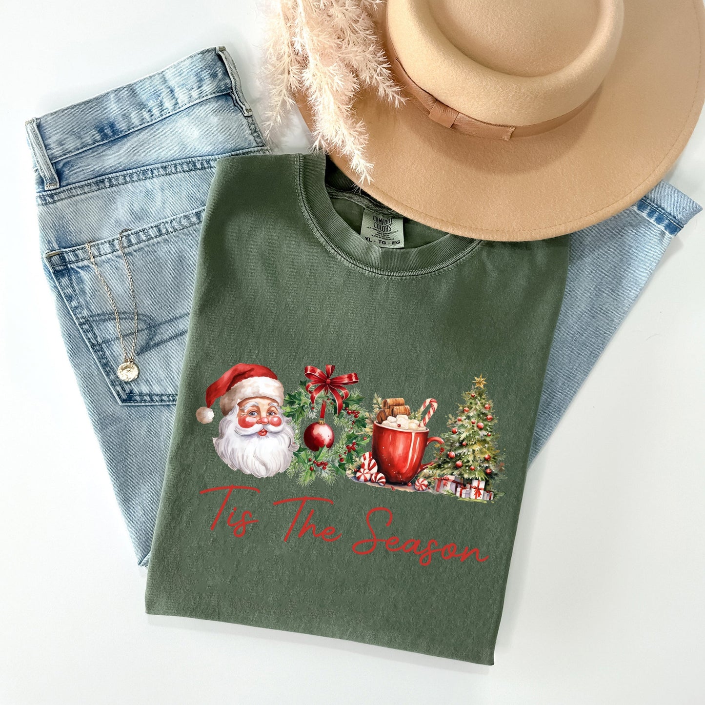 Tis The Season, Retro Santa, Coffee, Christmas Tree, Xmas Tshirt Comfort Colors T-Shirt