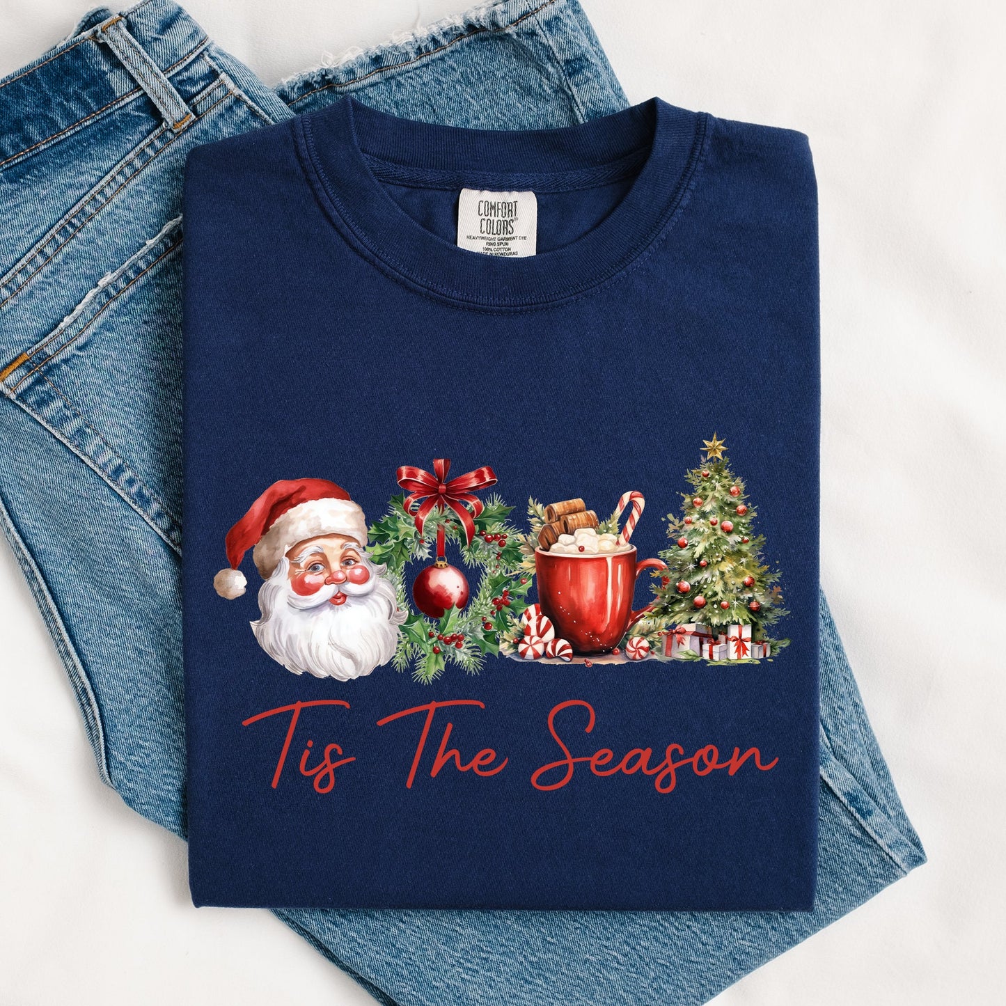 Tis The Season, Retro Santa, Coffee, Christmas Tree, Xmas Tshirt Comfort Colors T-Shirt
