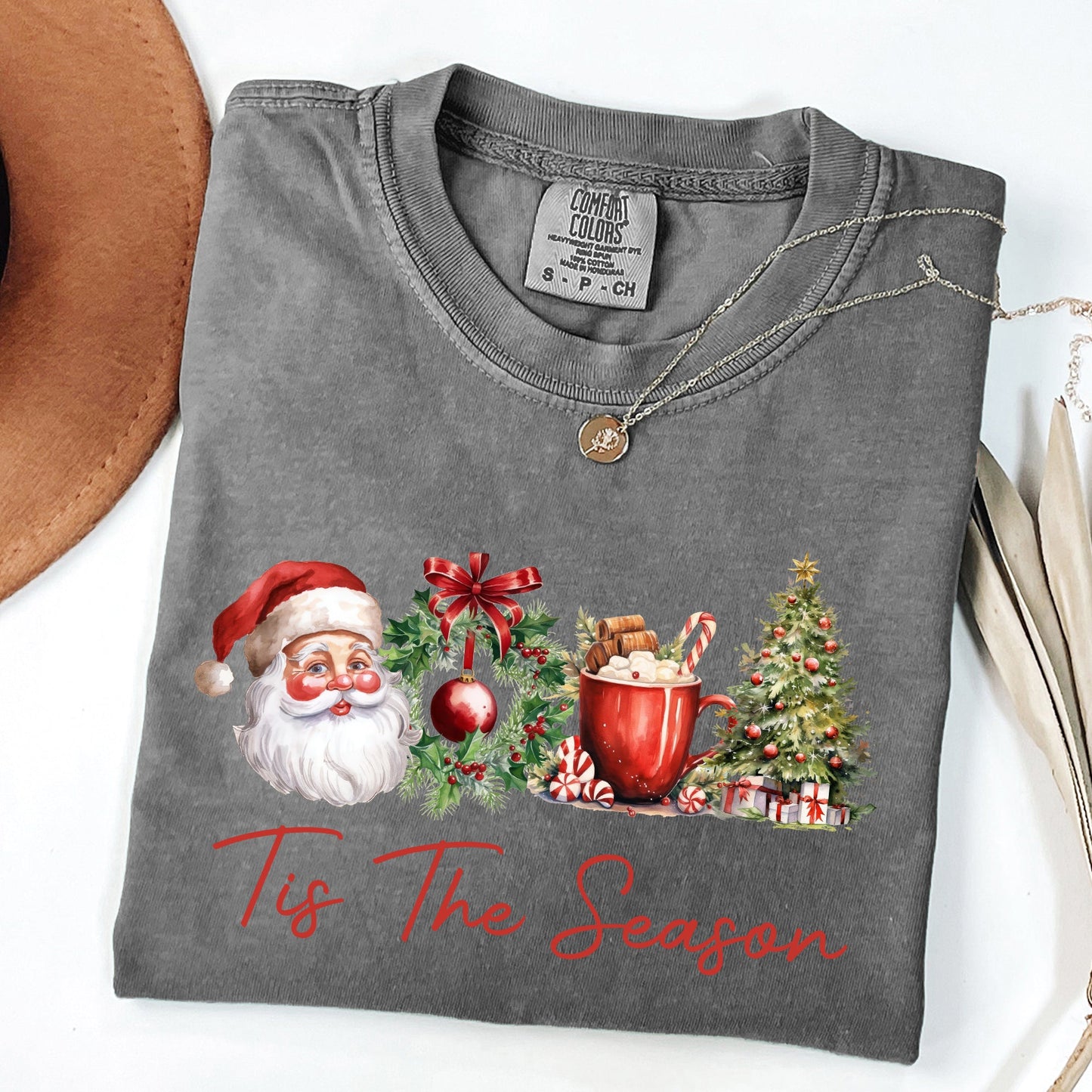 Tis The Season, Retro Santa, Coffee, Christmas Tree, Xmas Tshirt Comfort Colors T-Shirt