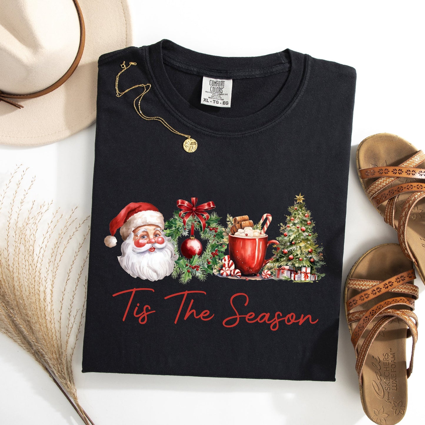 Tis The Season, Retro Santa, Coffee, Christmas Tree, Xmas Tshirt Comfort Colors T-Shirt