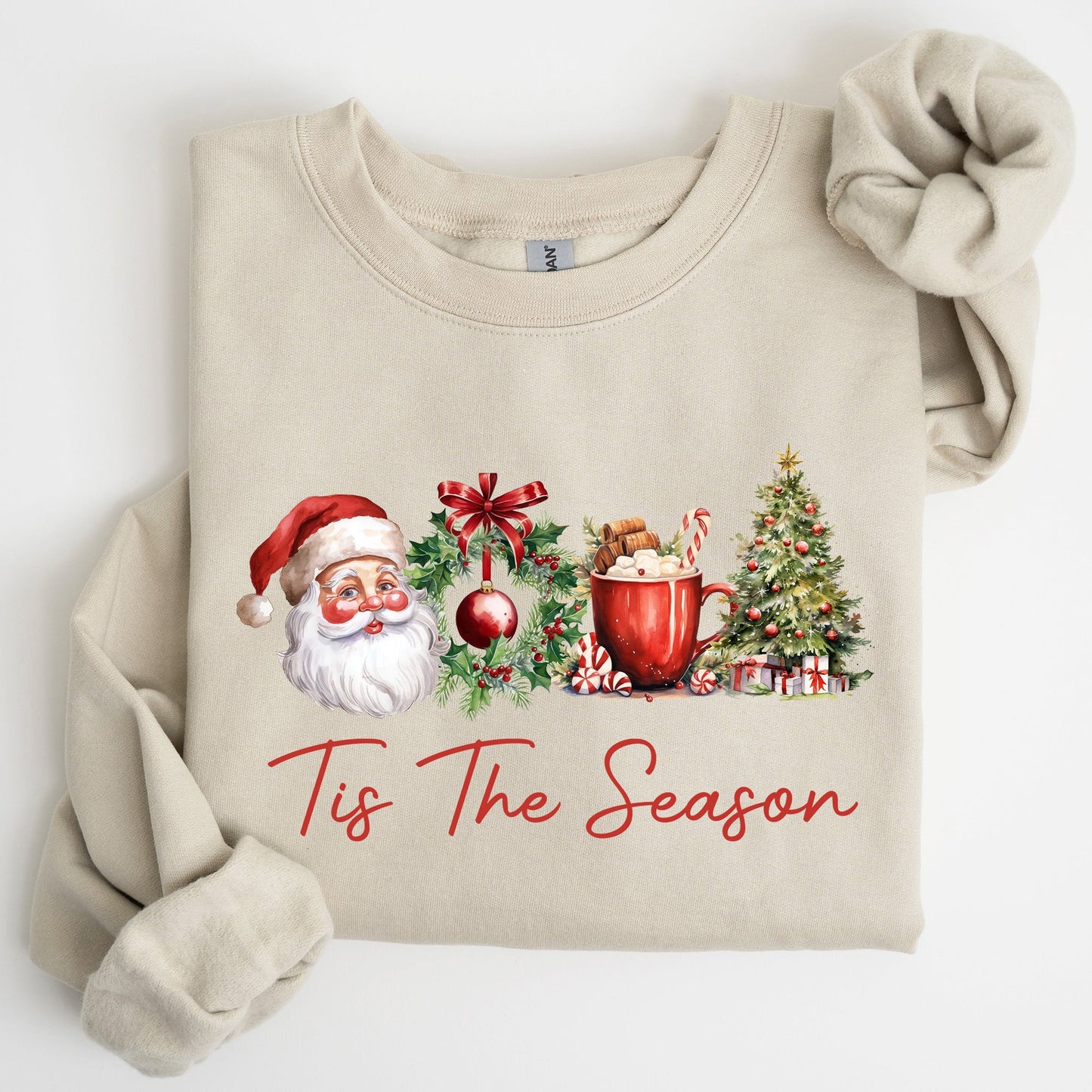 Tis The Season, Retro Santa, Coffee, Christmas Tree, Xmas Sweatshirt