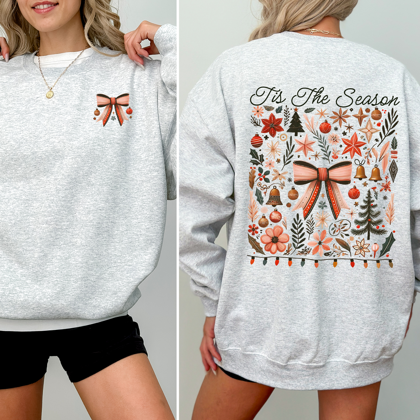 Tis the Season, Christmas, Ribbons, Front and Back, Santa Sweatshirt