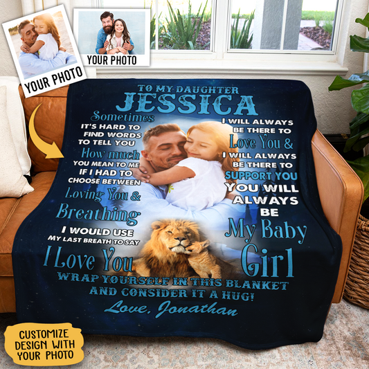 Custom Photo To My Daughter Lion Dad Mom - Personalized Custom Blanket - Gift For Daughter