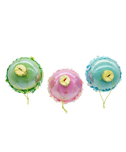 Christmas Ornament – Coastal Glass Glitter Ball in Pink, Blue, or Green 80MM