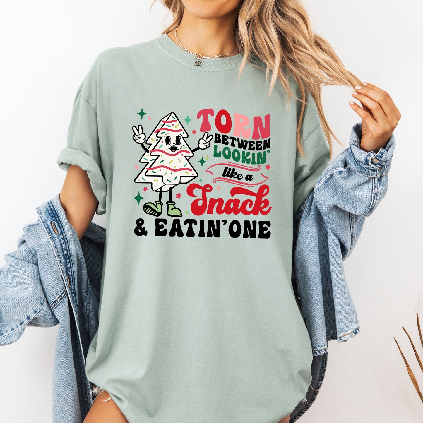 Torn Between Looking Like A Snack And Eating One, Christmas Cakes, Santa, Winter, Xmas Tshirt Comfort Colors T-Shirt