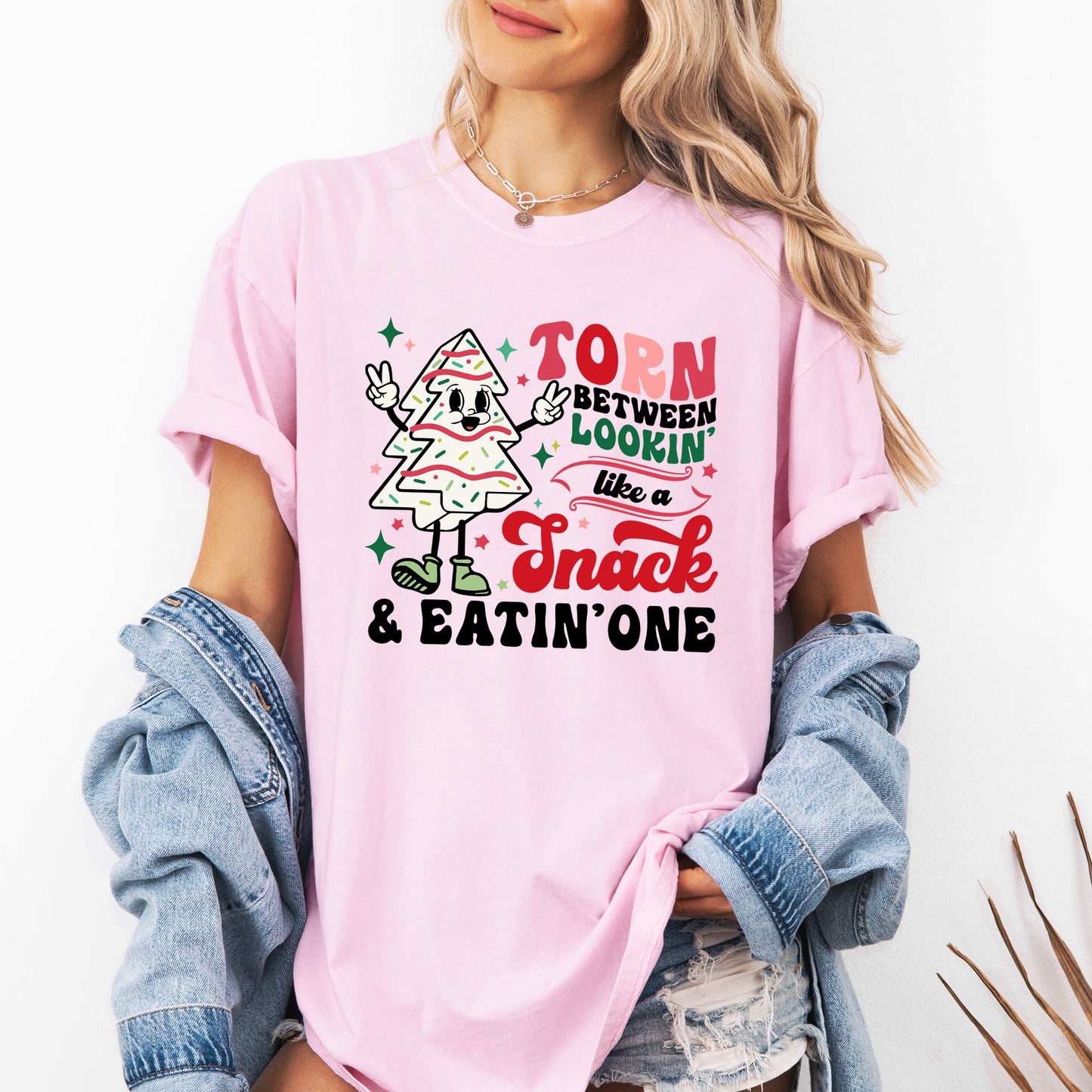 Torn Between Looking Like A Snack And Eating One, Christmas Cakes, Santa, Winter, Xmas Tshirt Comfort Colors T-Shirt