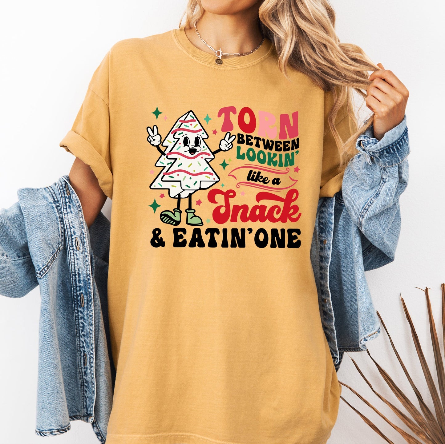 Torn Between Looking Like A Snack And Eating One, Christmas Cakes, Santa, Winter, Xmas Tshirt Comfort Colors T-Shirt