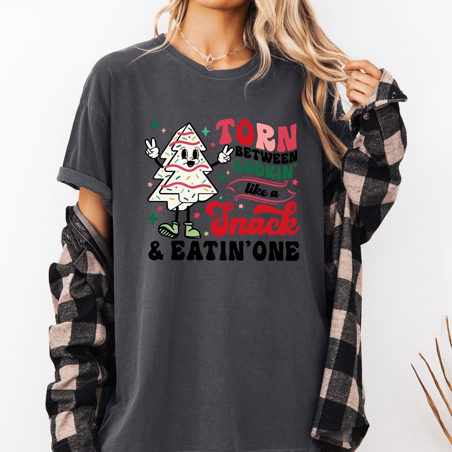 Torn Between Looking Like A Snack And Eating One, Christmas Cakes, Santa, Winter, Xmas Tshirt Comfort Colors T-Shirt