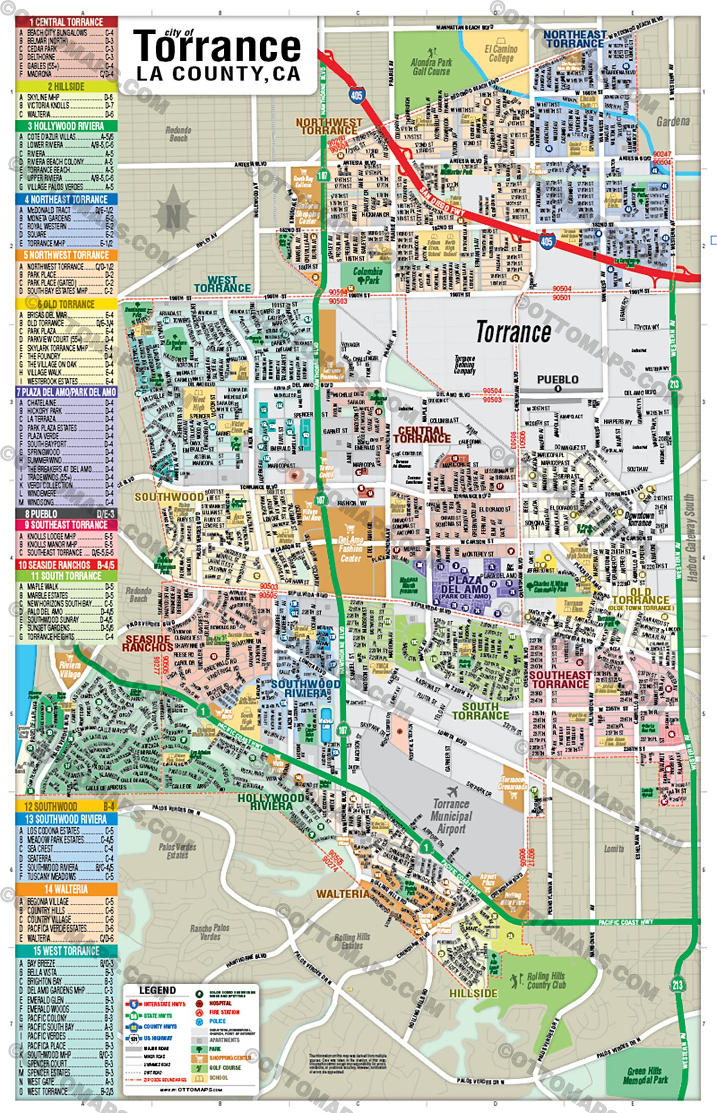 Torrance Map, Los Angeles County, CA - POSTER PRINTS