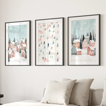 Cute Winter Village Christmas Art Decor Prints