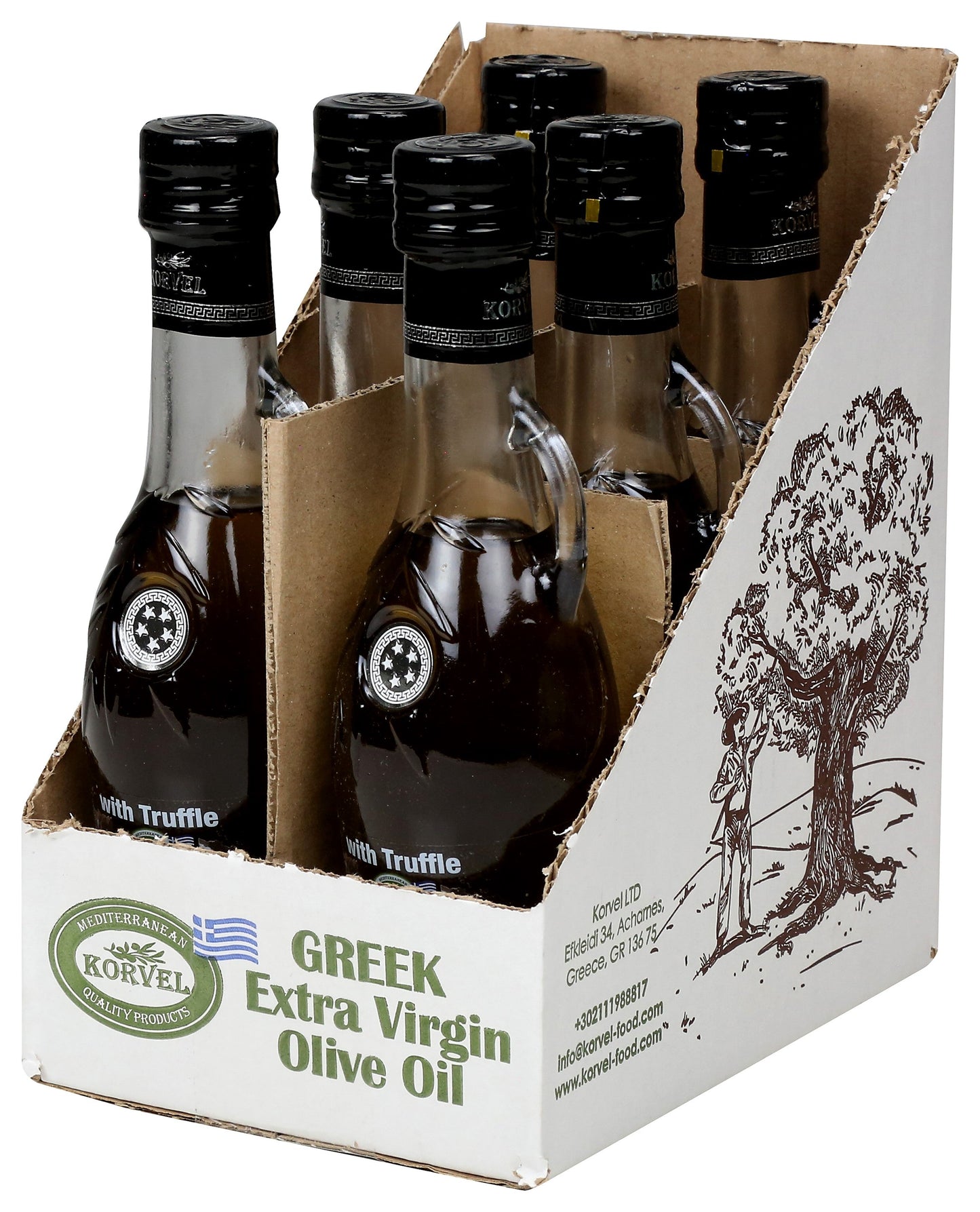KORVEL Greek Extra Virgin Olive Oil with Truffle-flavored, Amphora 8.45 fl oz (250ml) - 6 pack