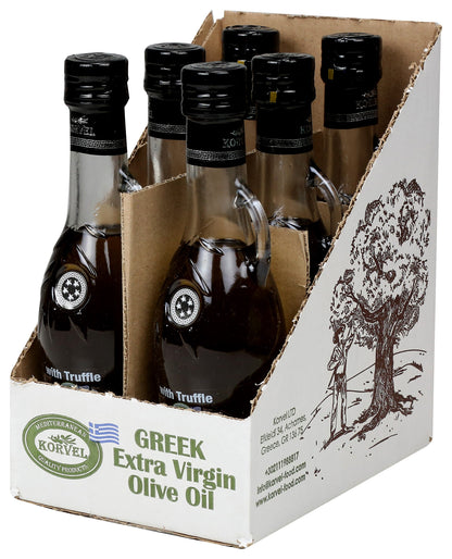 KORVEL Greek Extra Virgin Olive Oil with Truffle-flavored, Amphora 8.45 fl oz (250ml) - 6 pack