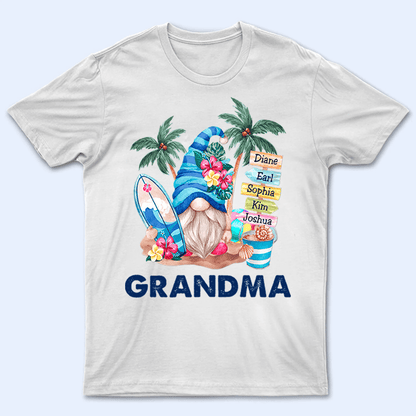 Grandma Gnome Surfboards Summer Vacation - Personalized Custom T Shirt - Summer Gift for Grandma/Nana/Mimi, Mom, Wife, Grandparent