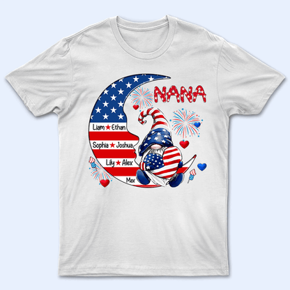 Fourth 4th Of July Grandma Patriotic Gnome - Personalized Custom Kids Names T Shirt - Independence Day, Birthday, Loving, Funny Gift for Grandma/Nana/Mimi, Mom, Wife, Grandparent