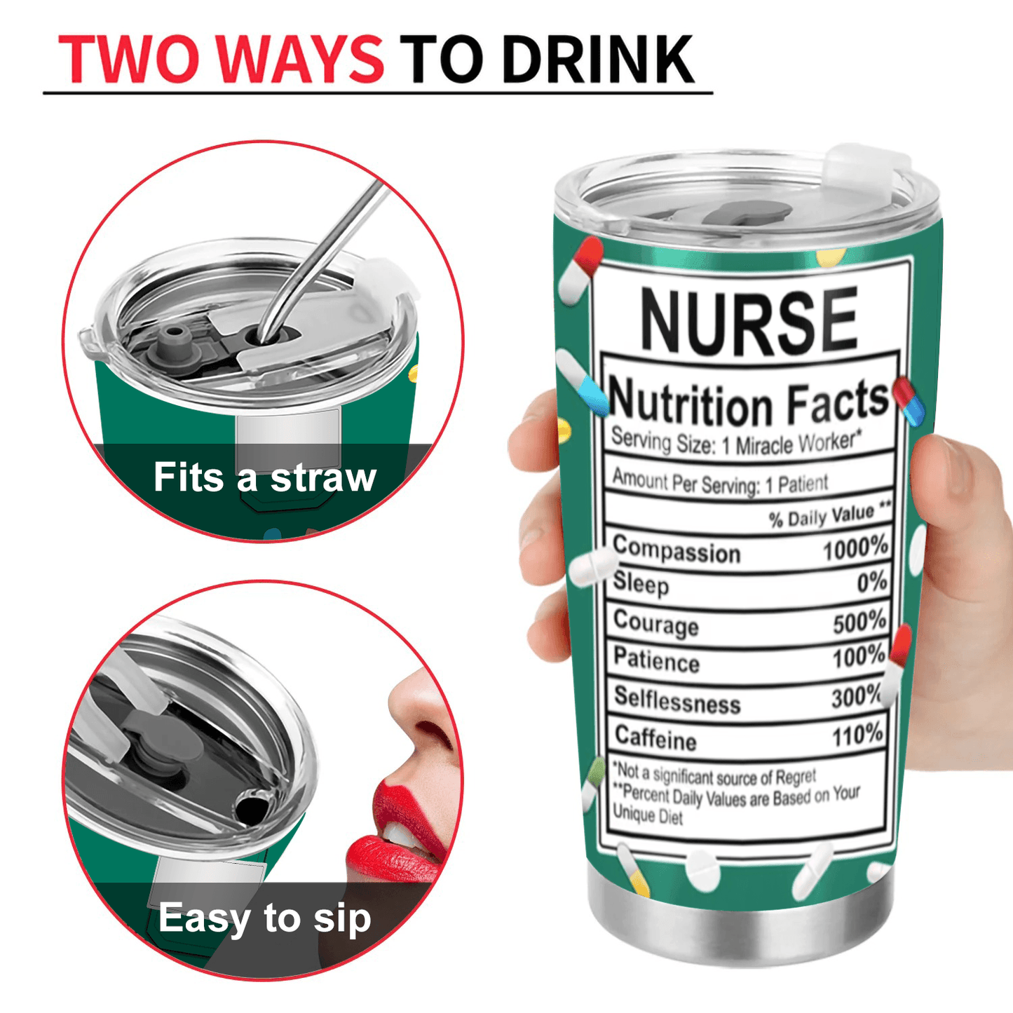 Nurse Nutrition Facts - Personalized Custom 20oz Fat Tumbler Cup - Personalized Gift For Her, Besties, Friends, Sister, Soul Sisters