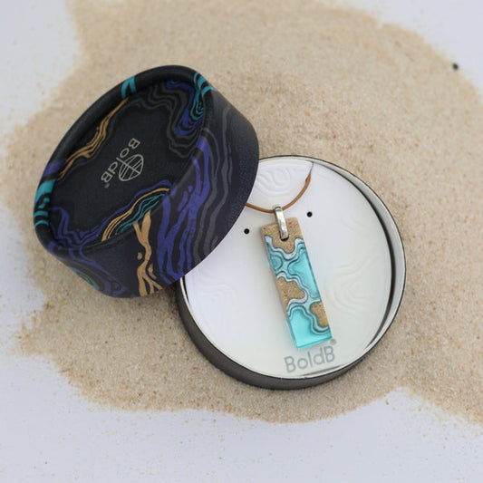 Islands Necklace – Aqua & Ultramarine Resin Rectangle Pendant