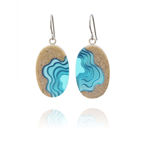 Littoral Oval Earrings – Aqua & Ultramarine Resin Coastal Drops