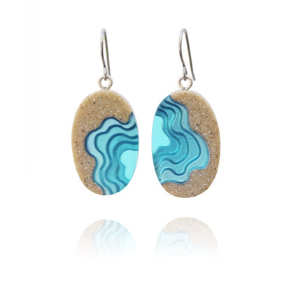 Littoral Oval Earrings – Aqua & Ultramarine Resin Coastal Drops