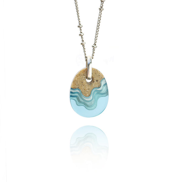 Oceanfront Necklace – Aqua & Ultramarine Resin Oval Pendant