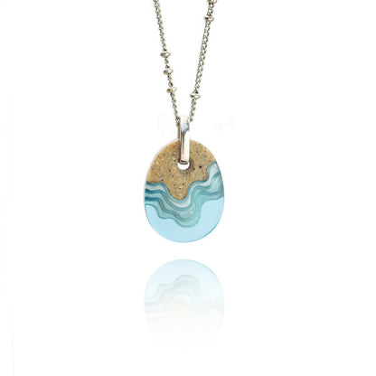 Oceanfront Necklace – Aqua & Ultramarine Resin Oval Pendant