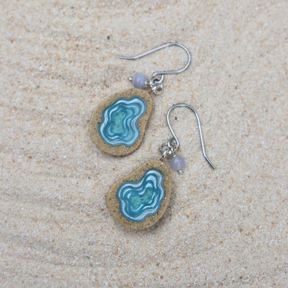 Basin Drop Earrings – Aqua & Ultramarine Resin with Agate