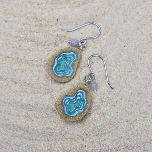Basin Drop Earrings – Aqua & Ultramarine Resin with Agate