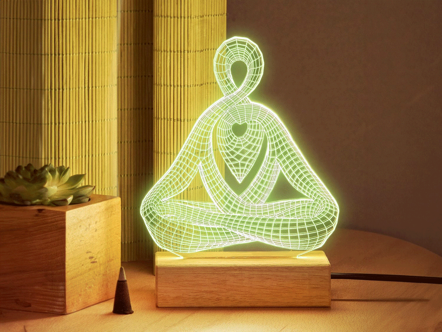 Meditation Light Decor - Acrylic Plaque Led Lamp - Gift For Her, Yoga Lovers
