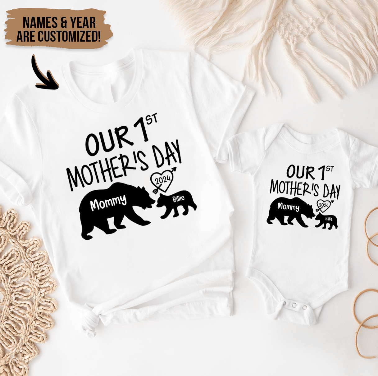 Our 1st Mother's Day - Momma Bear & Baby Bear - Personalized Gift For New Moms, Mom, Infant, Baby, Newborn