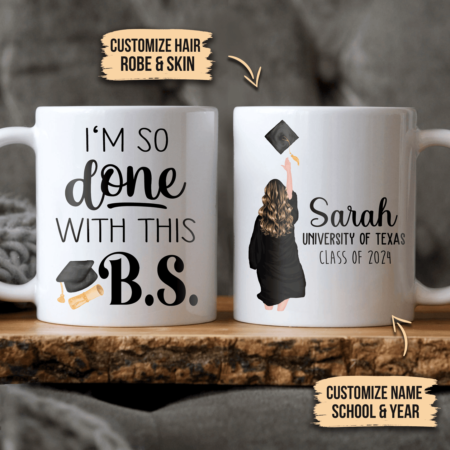 I'm So Done With This BS - Personalized  Printed Mug - Graduation Gifts, Presents & Ideas For Her, Grad Ceremony, Commencement, Convocation, College & Uni University