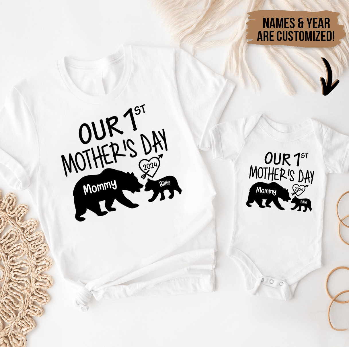 Our 1st Mother's Day - BABY ONESIE - Momma Bear & Baby Bear - Personalized Gift For New Moms, Pregnant, Infant, Baby, Newborn
