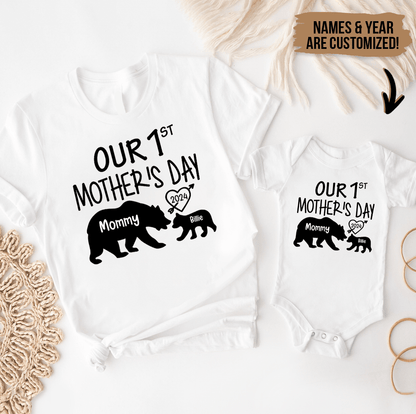 Our 1st Mother's Day - BABY ONESIE - Momma Bear & Baby Bear - Personalized Gift For New Moms, Pregnant, Infant, Baby, Newborn