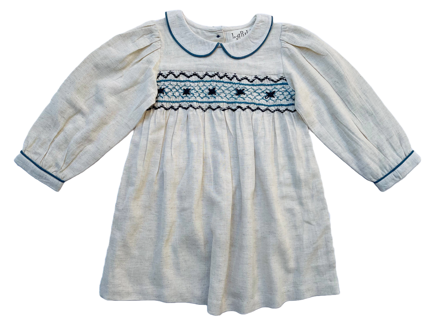 Natural Linen Blend Hand Smocked Girl's Dress