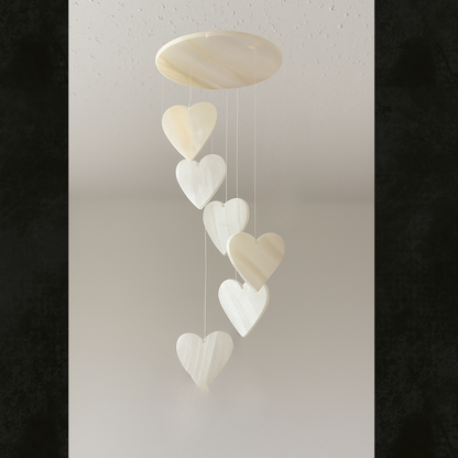 Hand-Carved Onyx Heart Wind Chime – 17” Hanging Mobile
