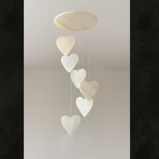 Hand-Carved Onyx Heart Wind Chime – 17” Hanging Mobile