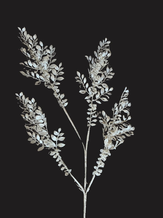 33" Glittered Metallic Mini Leaf Spray White