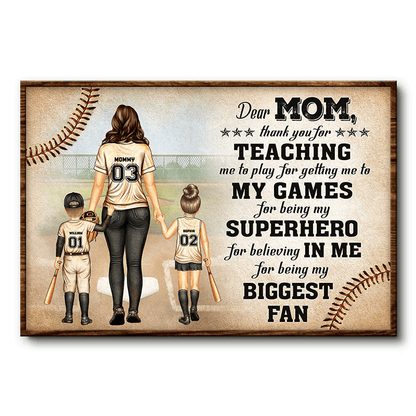 Baseball Dear Mom Thank You For Being My Biggest Fan - Personalized Horizontal Poster - Custom Mother's Day Gift For Mom, Mama, Mommy, Mother, Wife