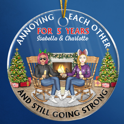 Christmas Family Couple Annoying Each Other For Years - Personalized Circle Acrylic Ornament - Gift For Couple, Husband, Wife