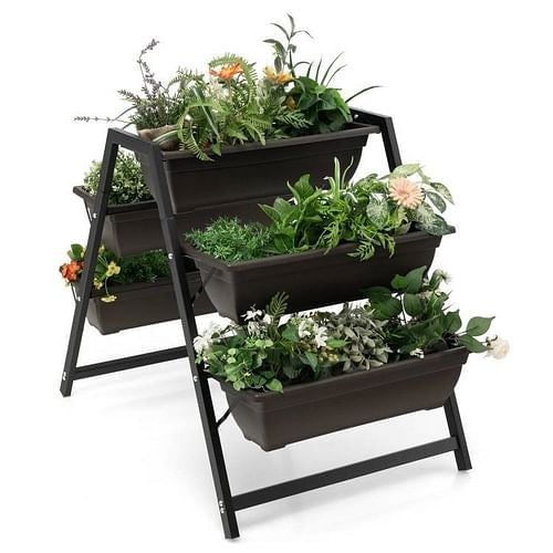 3 Tier Patio Raised Garden Bed Planter Boxes Herbs Flowers Vegetables | Kitchen + Metal