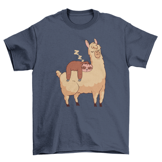 Sleeping Sloth Riding Llama Illustration T-shirt | Binge T-shirt Shop