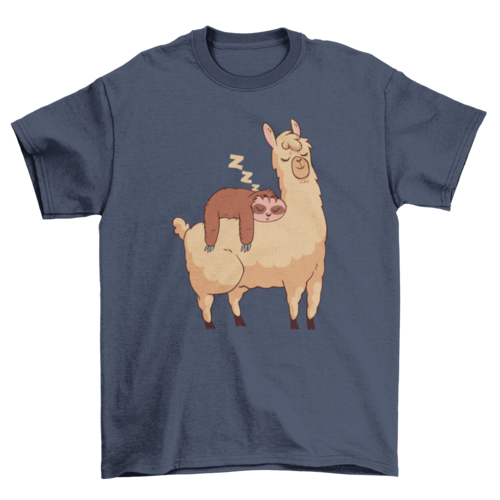 Sleeping Sloth Riding Llama Illustration T-shirt | Binge T-shirt Shop
