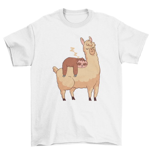 Sleeping Sloth Riding Llama Illustration T-shirt | Binge T-shirt Shop