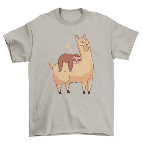 Sleeping Sloth Riding Llama Illustration T-shirt | Binge T-shirt Shop