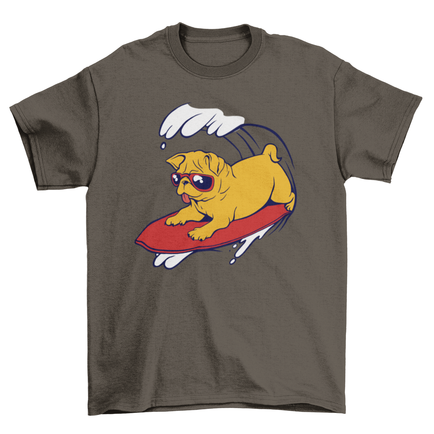Cool Pug Surfing in Beach Summer Wave with Sunglasses T-shirt | Binge T-shirt Shop