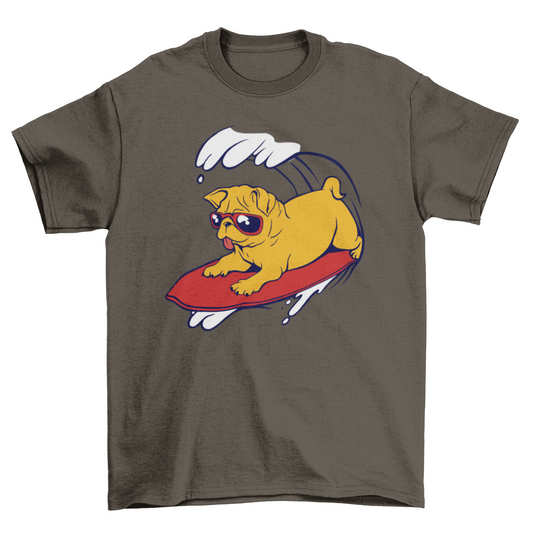 Cool Pug Surfing in Beach Summer Wave with Sunglasses T-shirt | Binge T-shirt Shop