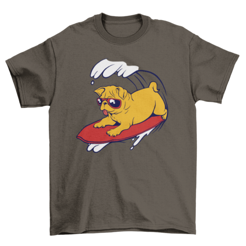 Cool Pug Surfing in Beach Summer Wave with Sunglasses T-shirt | Binge T-shirt Shop