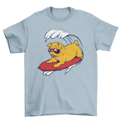 Cool Pug Surfing in Beach Summer Wave with Sunglasses T-shirt | Binge T-shirt Shop