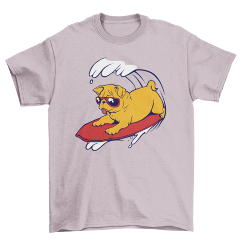 Cool Pug Surfing in Beach Summer Wave with Sunglasses T-shirt | Binge T-shirt Shop