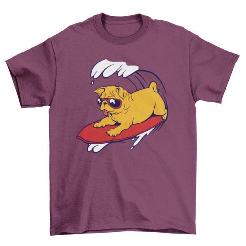 Cool Pug Surfing in Beach Summer Wave with Sunglasses T-shirt | Binge T-shirt Shop