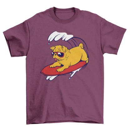 Cool Pug Surfing in Beach Summer Wave with Sunglasses T-shirt | Binge T-shirt Shop