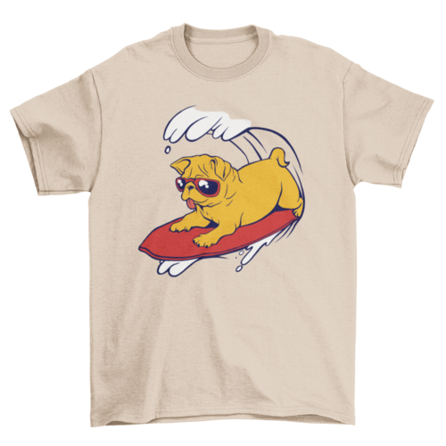 Cool Pug Surfing in Beach Summer Wave with Sunglasses T-shirt | Binge T-shirt Shop